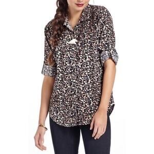 Trovata Birds of Paradise Button Down Shirt L Floral Micro Corduroy Fall Cottage